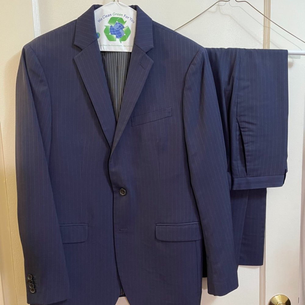 Banana Republic - Slim Dark Blue Striped Suit - Used, Good Condition